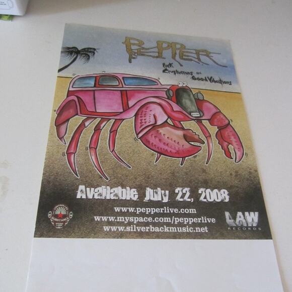 Pepper Rock Reggae Band Promo Poster 2008 Pink Crab Car Law Records Rare - Picture 1 of 1